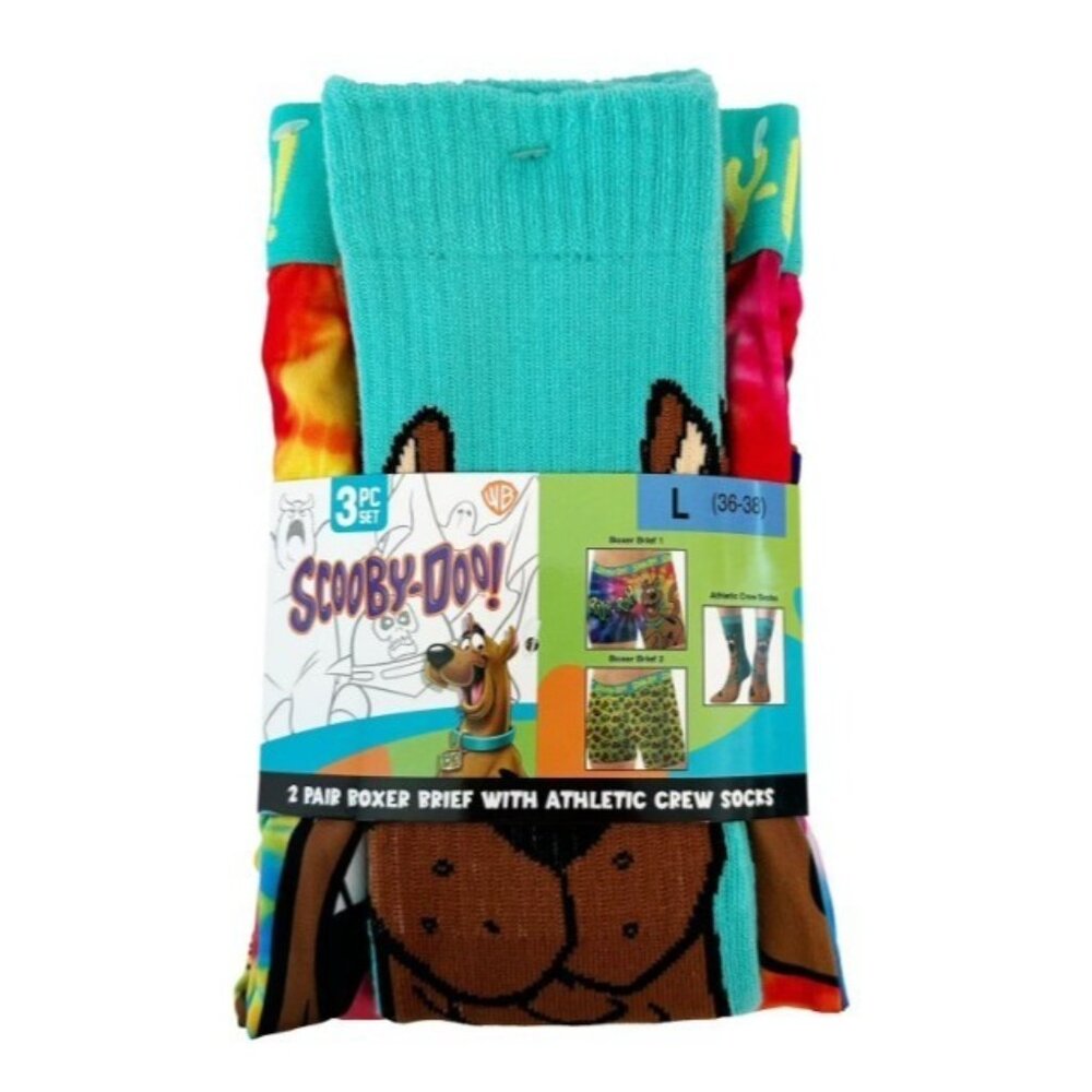 New Scooby Doo Mens Boxer Brief  Crew Sock Set Size Large Ruh Roh 3Pc Mystry Mac